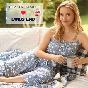 Draper James Blue and White Floral Chambray Pajama Set LANDS end 1X 2X WL74